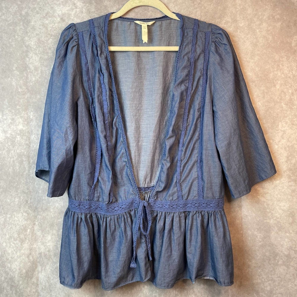Matilda Jane Hour‎ by Hour Chambray Cardigan Womens Large Blue Embroidered